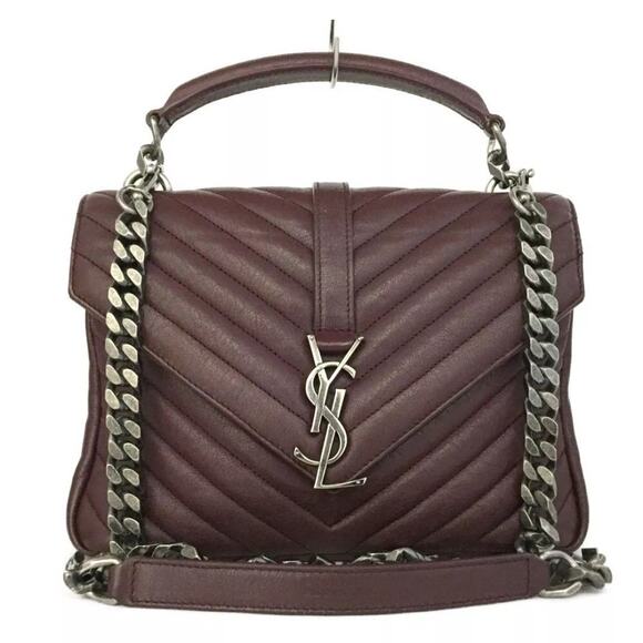 Saint Laurent College Leather 2WAY Chain Shoulder Bag Bordeaux - Picture 1 of 8